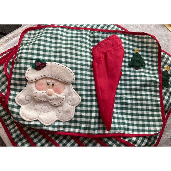 Collections Etc Set Lot Of 7 Christmas Santa Felt 3D Placemats and Napkins*Read - Picture 3 of 12